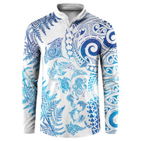 New Zealand Sea Animals Button Sweatshirt with Maori Koru Tribal Tattoo and Silver Ferns Galaxy Style