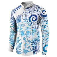 New Zealand Sea Animals Button Sweatshirt with Maori Koru Tribal Tattoo and Silver Ferns Galaxy Style
