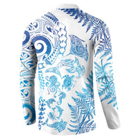 New Zealand Sea Animals Button Sweatshirt with Maori Koru Tribal Tattoo and Silver Ferns Galaxy Style