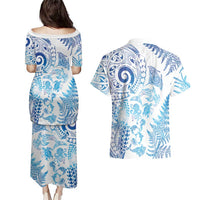 New Zealand Sea Animals Couples Matching Puletasi and Hawaiian Shirt with Maori Koru Tribal Tattoo and Silver Ferns Galaxy Style LT03 - Polynesian Pride