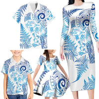 New Zealand Sea Animals Family Matching Long Sleeve Bodycon Dress and Hawaiian Shirt with Maori Koru Tribal Tattoo and Silver Ferns Galaxy Style LT03 - Polynesian Pride