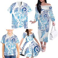 New Zealand Sea Animals Family Matching Off The Shoulder Long Sleeve Dress and Hawaiian Shirt with Maori Koru Tribal Tattoo and Silver Ferns Galaxy Style LT03 - Polynesian Pride