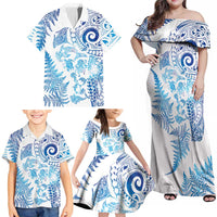 New Zealand Sea Animals Family Matching Off Shoulder Maxi Dress and Hawaiian Shirt with Maori Koru Tribal Tattoo and Silver Ferns Galaxy Style LT03 - Polynesian Pride