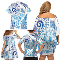 New Zealand Sea Animals Family Matching Off Shoulder Short Dress and Hawaiian Shirt with Maori Koru Tribal Tattoo and Silver Ferns Galaxy Style LT03 - Polynesian Pride