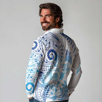 New Zealand Sea Animals Long Sleeve Polo Shirt with Maori Koru Tribal Tattoo and Silver Ferns Galaxy Style LT03 - Polynesian Pride