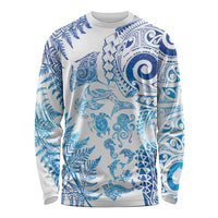 New Zealand Sea Animals Long Sleeve Shirt with Maori Koru Tribal Tattoo and Silver Ferns Galaxy Style LT03 Unisex Multicolor - Polynesian Pride