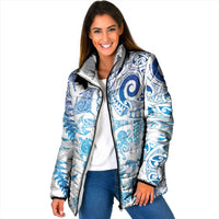 New Zealand Sea Animals Padded Jacket with Maori Koru Tribal Tattoo and Silver Ferns Galaxy Style LT03 Women Multicolor - Polynesian Pride