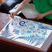 New Zealand Sea Animals Puzzle with Maori Koru Tribal Tattoo and Silver Ferns Galaxy Style LT03 - Polynesian Pride