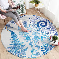 New Zealand Sea Animals Round Carpet with Maori Koru Tribal Tattoo and Silver Ferns Galaxy Style LT03 - Polynesian Pride