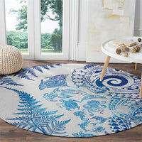 New Zealand Sea Animals Round Carpet with Maori Koru Tribal Tattoo and Silver Ferns Galaxy Style LT03 - Polynesian Pride
