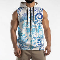New Zealand Sea Animals Sleeveless Zip Hoodie with Maori Koru Tribal Tattoo and Silver Ferns Galaxy Style LT03 - Polynesian Pride