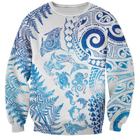 New Zealand Sea Animals Sweatshirt with Maori Koru Tribal Tattoo and Silver Ferns Galaxy Style LT03 Unisex Multicolor - Polynesian Pride
