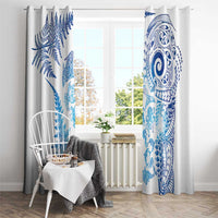 New Zealand Sea Animals Window Curtain with Maori Koru Tribal Tattoo and Silver Ferns Galaxy Style LT03 - Polynesian Pride