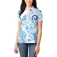 New Zealand Sea Animals Women Polo Shirt with Maori Koru Tribal Tattoo and Silver Ferns Galaxy Style LT03 - Polynesian Pride