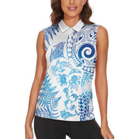 New Zealand Sea Animals Women Sleeveless Polo Shirt with Maori Koru Tribal Tattoo and Silver Ferns Galaxy Style LT03 - Polynesian Pride
