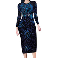 New Zealand New Year-Matariki Family Matching Long Sleeve Bodycon Dress and Hawaiian Shirt Aotearoa Maori Tattoo Galaxy Sky LT03 Mom's Dress Multicolor - Polynesian Pride