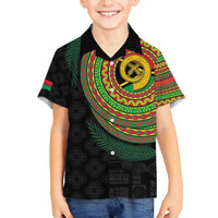 Vanuatu Tribal Tattoo with Namele Leaves Family Matching Tank Maxi Dress and Hawaiian Shirt