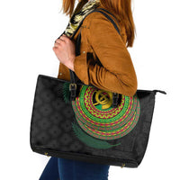 Vanuatu Tribal Tattoo with Namele Leaves Leather Tote Bag