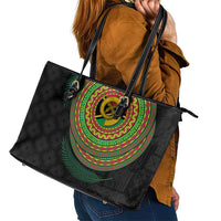 Vanuatu Tribal Tattoo with Namele Leaves Leather Tote Bag