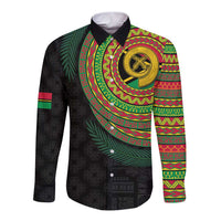 Vanuatu Tribal Tattoo with Namele Leaves Long Sleeve Button Shirt