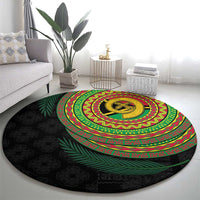 Vanuatu Tribal Tattoo with Namele Leaves Round Carpet