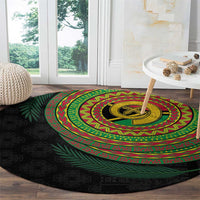 Vanuatu Tribal Tattoo with Namele Leaves Round Carpet