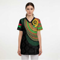 Vanuatu Tribal Tattoo with Namele Leaves Scrub Top - Polynesian Pride