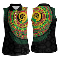 Vanuatu Tribal Tattoo with Namele Leaves Women Sleeveless Polo Shirt
