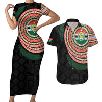 Penama Tribal Tattoo with Namele Leaves Couples Matching Short Sleeve Bodycon Dress and Hawaiian Shirt LT03 Black - Polynesian Pride