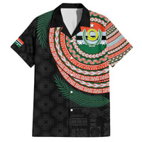 Penama Tribal Tattoo with Namele Leaves Family Matching Off The Shoulder Long Sleeve Dress and Hawaiian Shirt