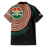 Penama Tribal Tattoo with Namele Leaves Family Matching Off The Shoulder Long Sleeve Dress and Hawaiian Shirt