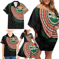 Penama Tribal Tattoo with Namele Leaves Family Matching Off Shoulder Short Dress and Hawaiian Shirt LT03 - Polynesian Pride