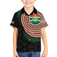 Penama Tribal Tattoo with Namele Leaves Family Matching Puletasi and Hawaiian Shirt LT03 Son's Shirt Black - Polynesian Pride