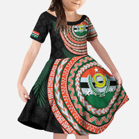 Penama Tribal Tattoo with Namele Leaves Family Matching Short Sleeve Bodycon Dress and Hawaiian Shirt LT03 Daughter's Dress Black - Polynesian Pride