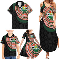 Penama Tribal Tattoo with Namele Leaves Family Matching Summer Maxi Dress and Hawaiian Shirt