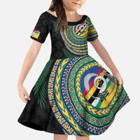 Torba Tribal Tattoo with Namele Leaves Family Matching Mermaid Dress and Hawaiian Shirt LT03 Daughter's Dress Black - Polynesian Pride