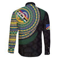 Torba Tribal Tattoo with Namele Leaves Family Matching Off The Shoulder Long Sleeve Dress and Hawaiian Shirt