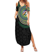 Torba Tribal Tattoo with Namele Leaves Family Matching Summer Maxi Dress and Hawaiian Shirt