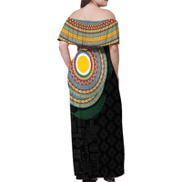 Shefa Tribal Tattoo with Namele Leaves Family Matching Off Shoulder Maxi Dress and Hawaiian Shirt LT03 - Polynesian Pride