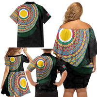 Shefa Tribal Tattoo with Namele Leaves Family Matching Off Shoulder Short Dress and Hawaiian Shirt LT03 - Polynesian Pride