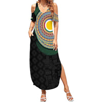 Shefa Tribal Tattoo with Namele Leaves Family Matching Summer Maxi Dress and Hawaiian Shirt LT03 Mom's Dress Black - Polynesian Pride