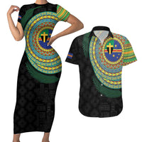 Tafea Tribal Tattoo with Namele Leaves Couples Matching Short Sleeve Bodycon Dress and Hawaiian Shirt LT03 Black - Polynesian Pride