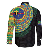 Tafea Tribal Tattoo with Namele Leaves Family Matching Off The Shoulder Long Sleeve Dress and Hawaiian Shirt