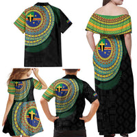 Tafea Tribal Tattoo with Namele Leaves Family Matching Off Shoulder Maxi Dress and Hawaiian Shirt LT03 - Polynesian Pride