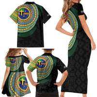 Tafea Tribal Tattoo with Namele Leaves Family Matching Short Sleeve Bodycon Dress and Hawaiian Shirt LT03 - Polynesian Pride