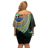 Tafea Tribal Tattoo with Namele Leaves Off Shoulder Short Dress