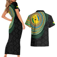 Malampa Tribal Tattoo with Namele Leaves Couples Matching Short Sleeve Bodycon Dress and Hawaiian Shirt LT03 - Polynesian Pride