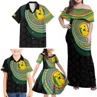Malampa Tribal Tattoo with Namele Leaves Family Matching Off Shoulder Maxi Dress and Hawaiian Shirt LT03 - Polynesian Pride