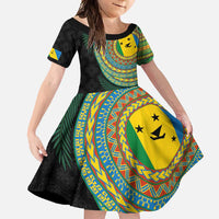 Malampa Tribal Tattoo with Namele Leaves Family Matching Short Sleeve Bodycon Dress and Hawaiian Shirt LT03 Daughter's Dress Black - Polynesian Pride