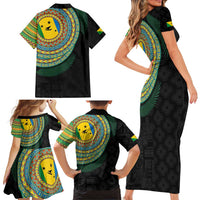 Malampa Tribal Tattoo with Namele Leaves Family Matching Short Sleeve Bodycon Dress and Hawaiian Shirt LT03 - Polynesian Pride
